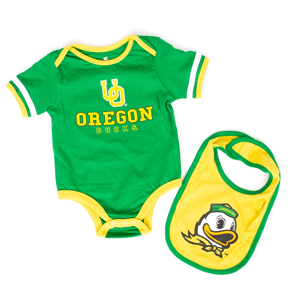 Interlocking UO, Colosseum, Green, Bib, Cotton, Kids, Infant, Oregon design, Set, 955863